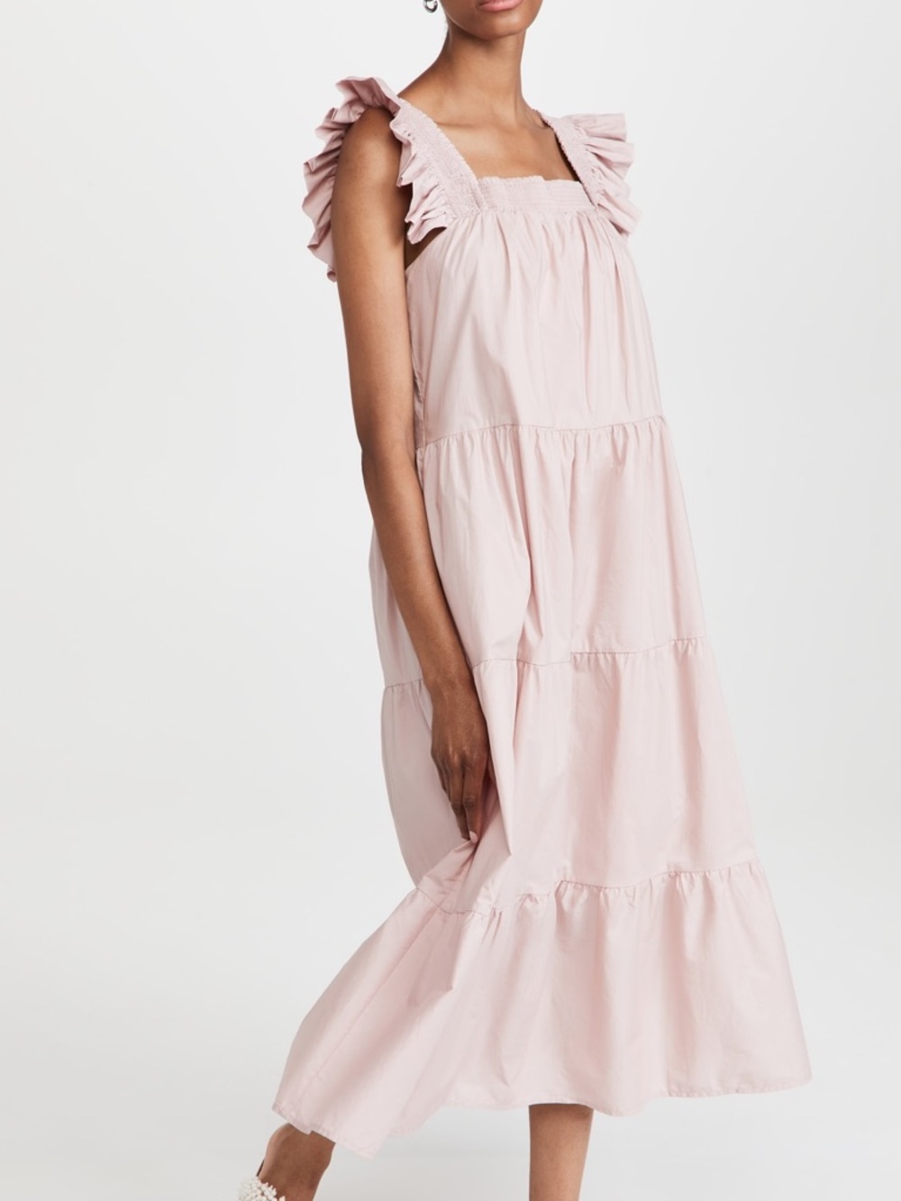 English Factory Dust Pink Ruffle Strap Tiered Maxi Dress size small - Picture 4 of 11